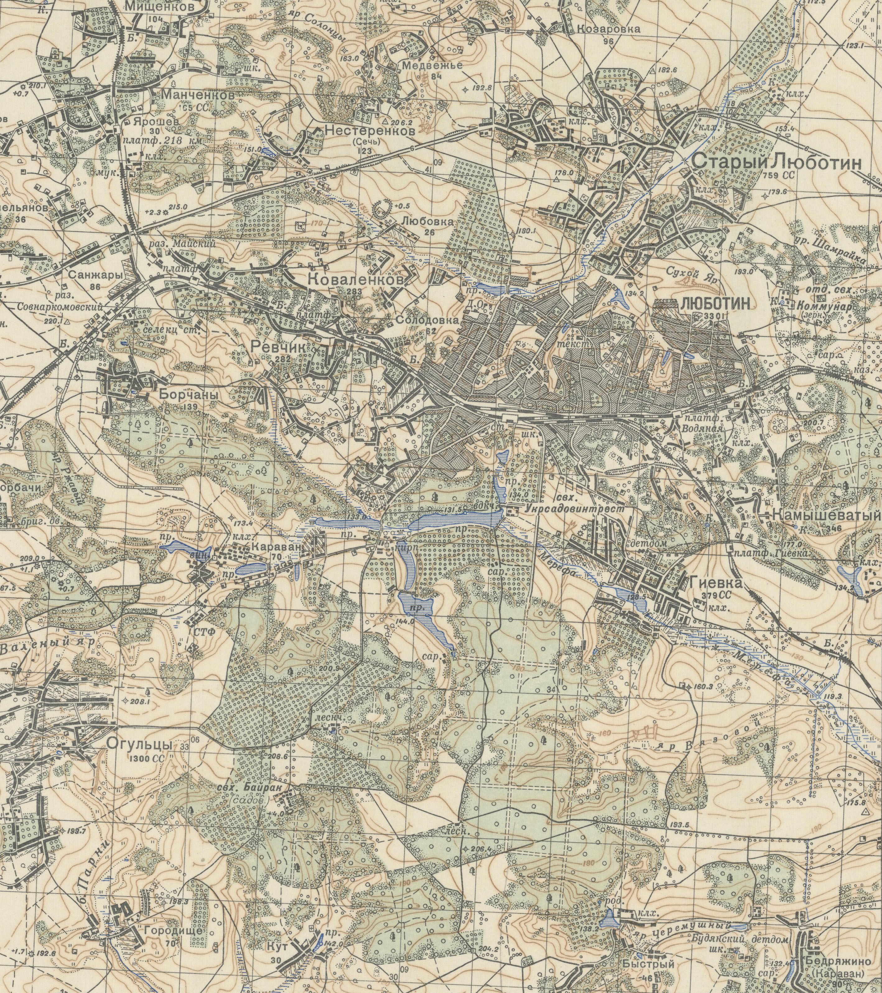 карта Генерального штаба 1942 года город Люботин