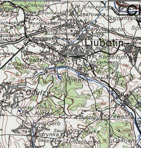 немецкая карта времен второй мировой войны город Люботин